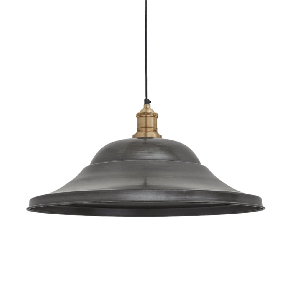 Pewter with Brass Holder Brooklyn Giant Hat Pendant - 21 Inch - Industville BR-GHP21-P-BH