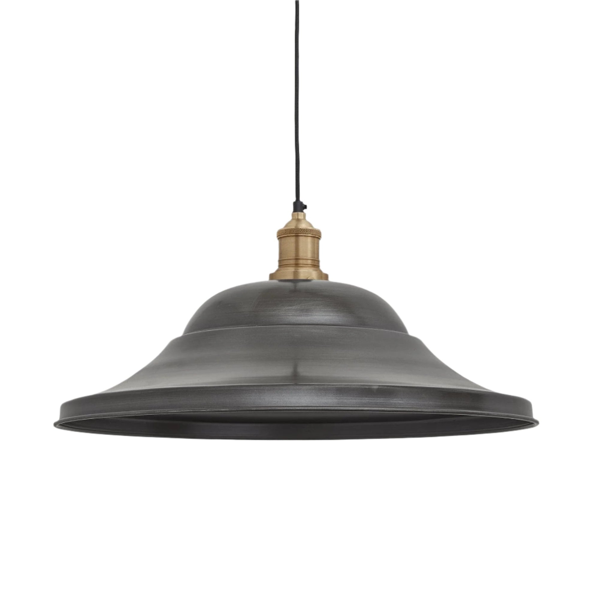 Pewter with Brass Holder Brooklyn Giant Hat Pendant - 21 Inch - Industville BR-GHP21-P-BH