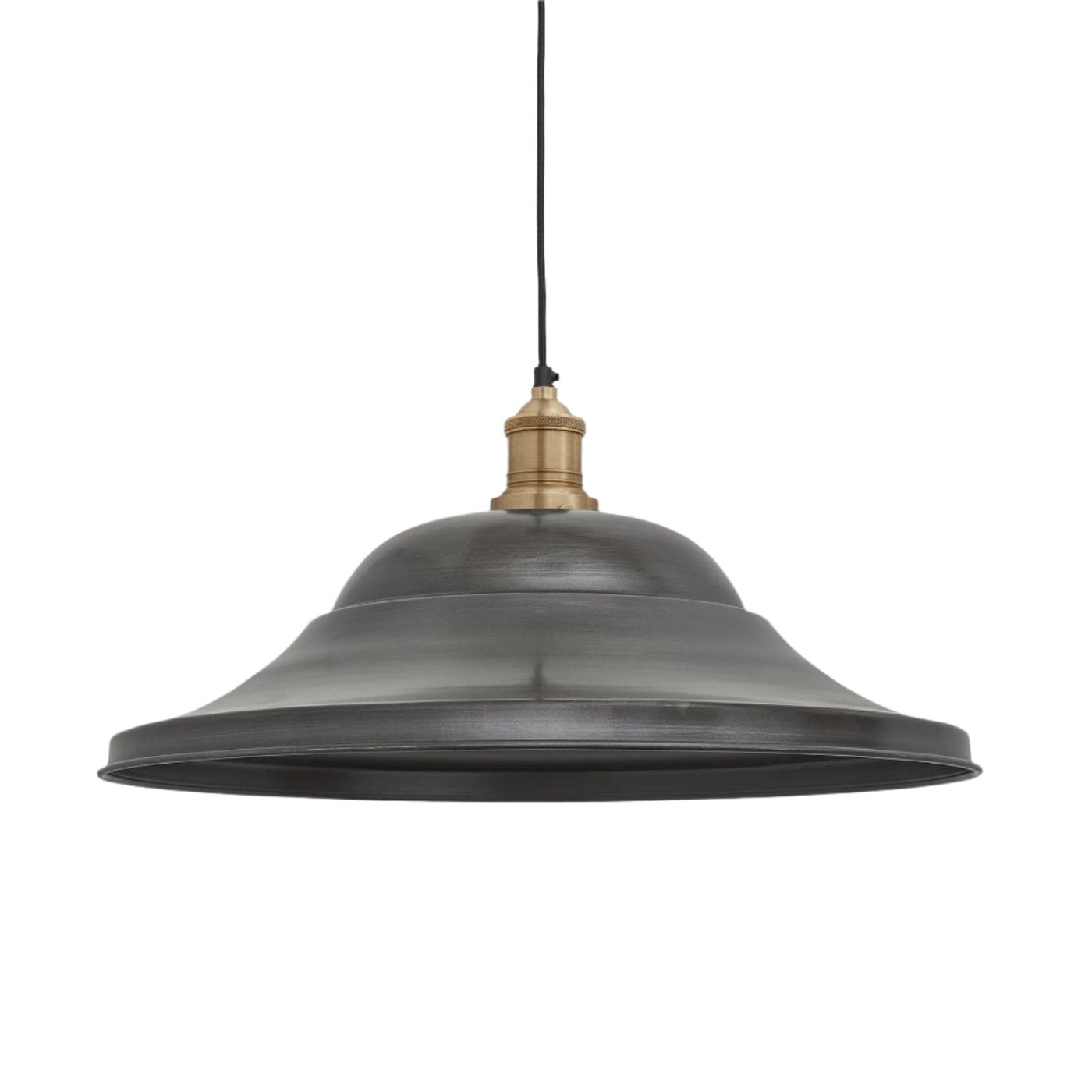 Pewter with Brass Holder Brooklyn Giant Hat Pendant - 21 Inch - Industville BR-GHP21-P-BH