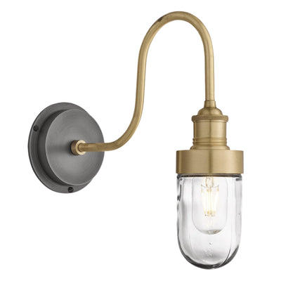 Brass Swan Neck Outdoor and Bathroom Wall Light with Tube Glass, Product Code is SN-IP65-WL-B