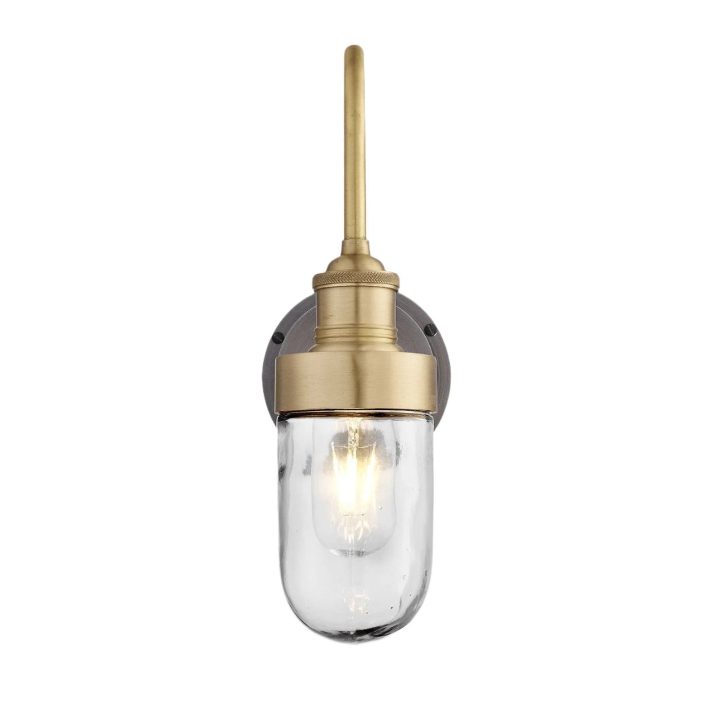 Brass Swan Neck Outdoor and Bathroom Wall Light with Tube Glass, Product Code is SN-IP65-WL-B