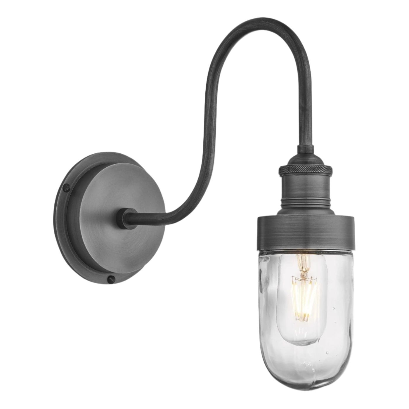 Pewter Swan Neck Outdoor and Bathroom Wall Light with Tube Glass, Product Code is SN-IP65-WL-P