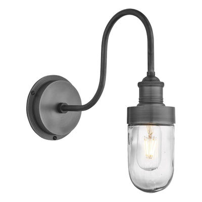 Pewter Swan Neck Outdoor and Bathroom Wall Light with Tube Glass, Product Code is SN-IP65-WL-P