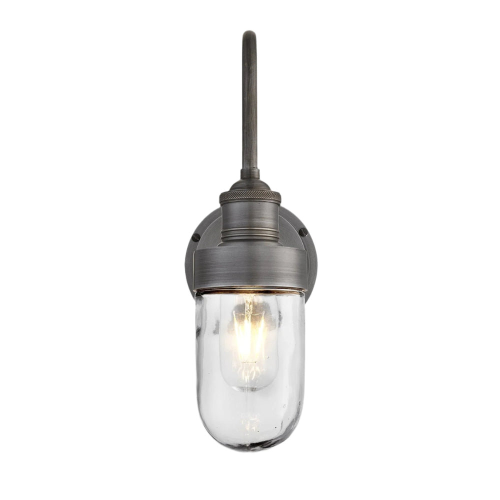 Pewter Swan Neck Outdoor and Bathroom Wall Light with Tube Glass, Product Code is SN-IP65-WL-P