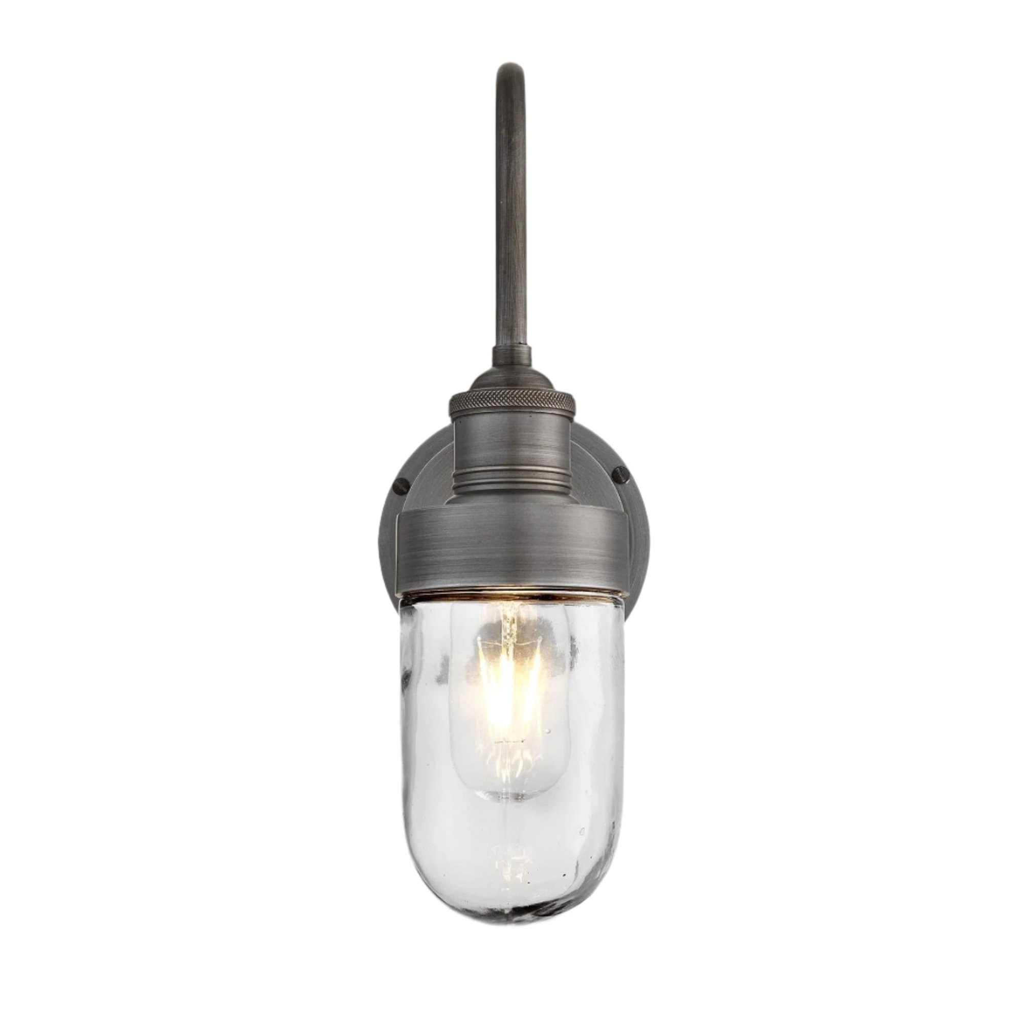 Pewter Swan Neck Outdoor and Bathroom Wall Light with Tube Glass, Product Code is SN-IP65-WL-P