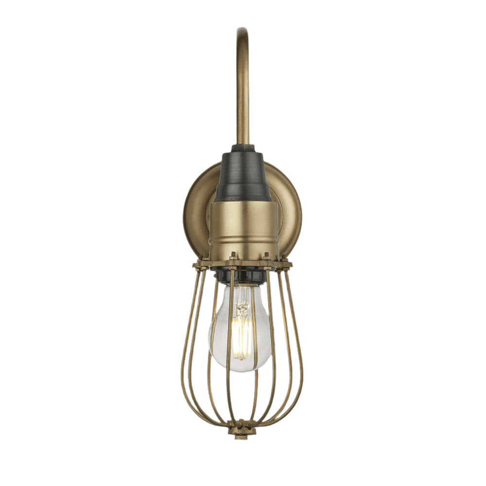 Brass Swan Neck Wire Cage Wall Light in 4 Inch, Product Code is SN-WCWL4-B
