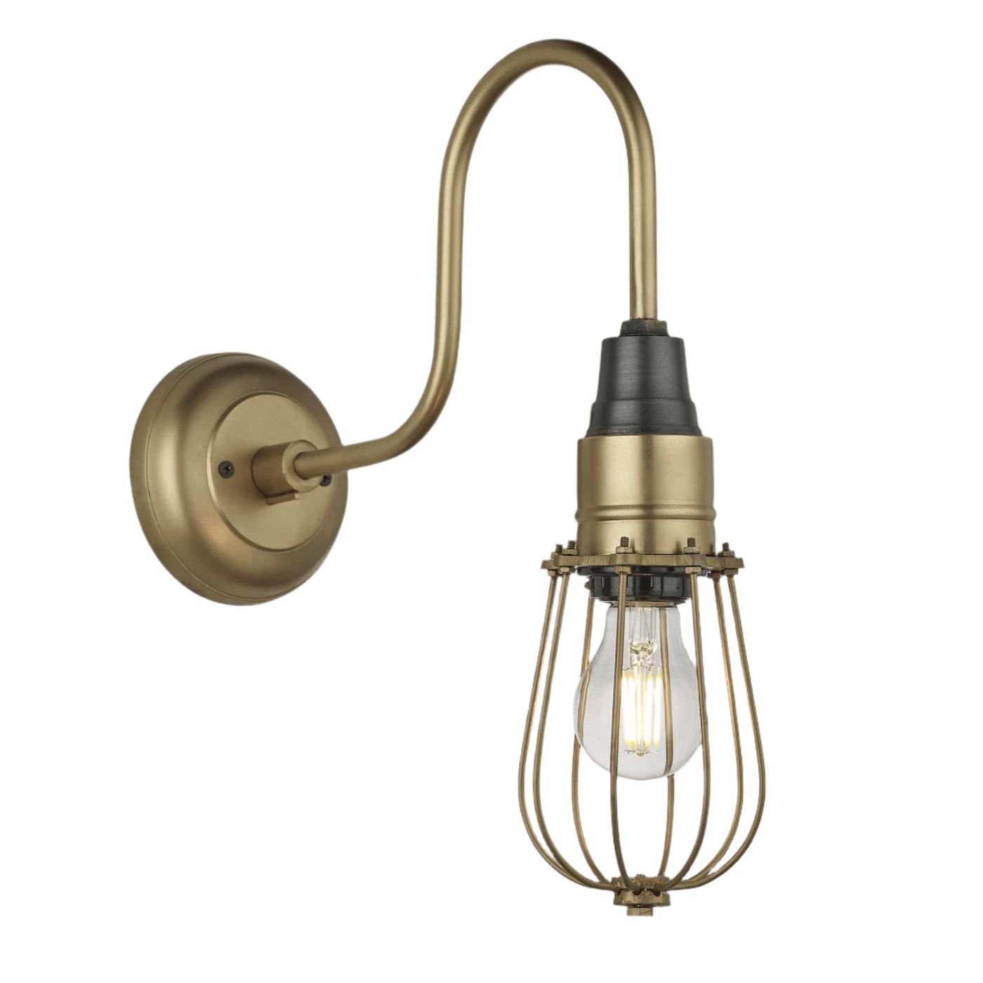 Brass Swan Neck Wire Cage Wall Light in 4 Inch, Product Code is SN-WCWL4-B