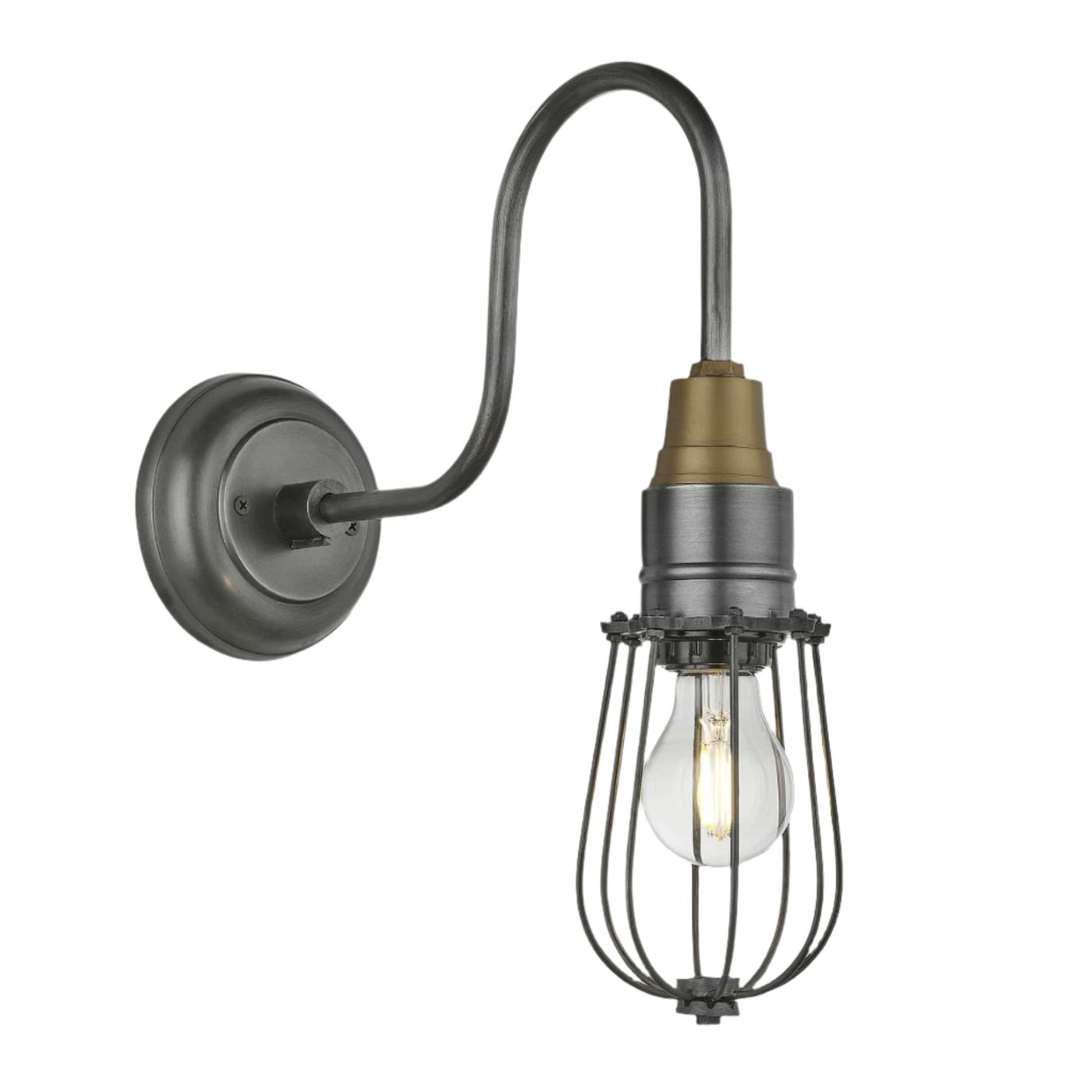 Pewter Swan Neck Wire Cage Wall Light in 4 Inch, Product Code is SN-WCWL4-P