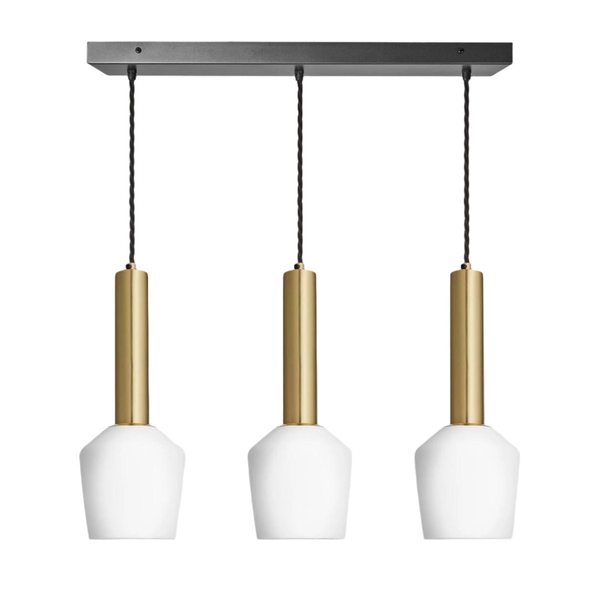 White Sleek Cylinder Opal Glass Schoolhouse 3 Wire Rectangular Cluster Lights in 5.5 inch with Brass Holders, Industville SL-CY-OGL-SH5-3WCL-W-BH