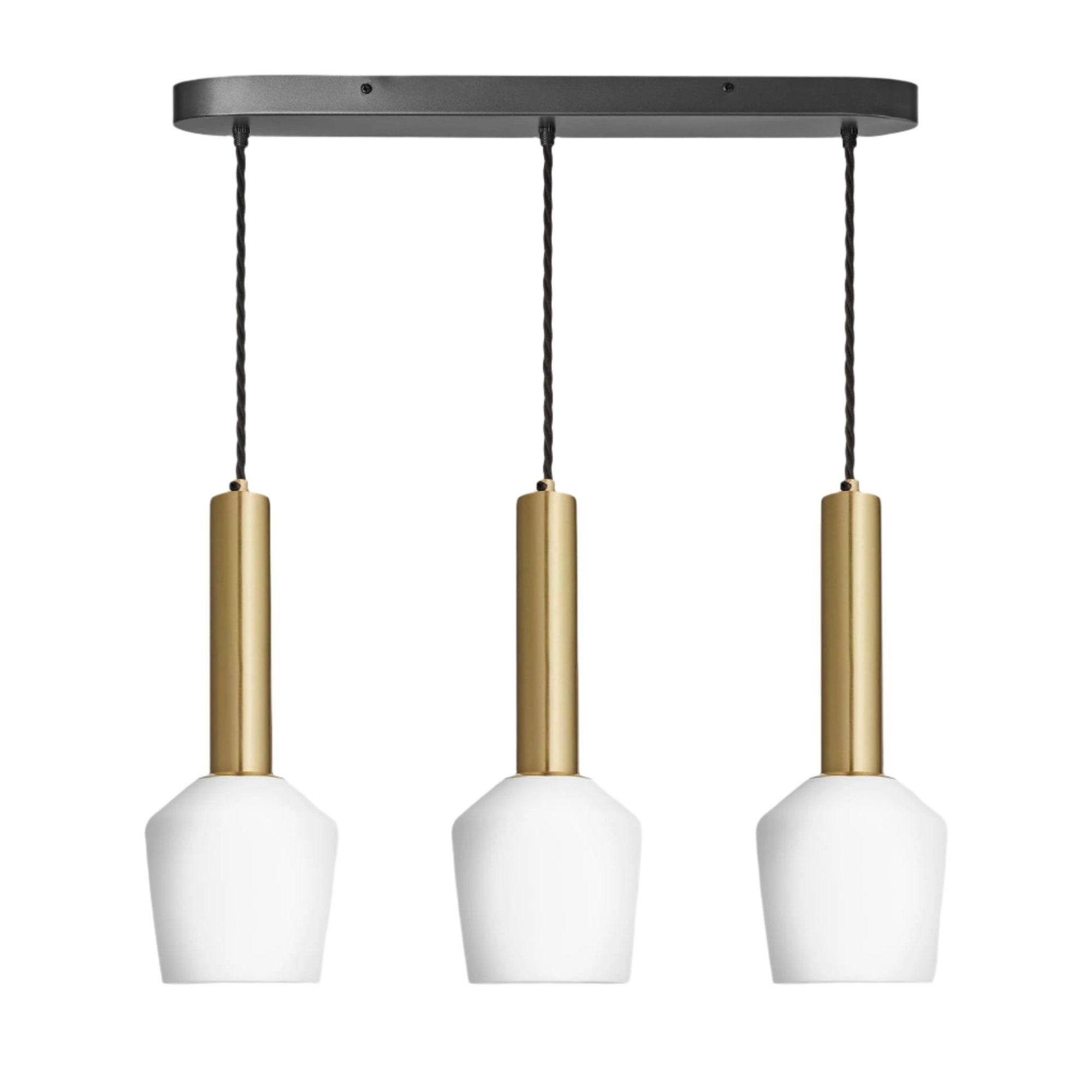 White Sleek Cylinder Opal Glass Schoolhouse 3 Wire Oval Cluster Lights in 5.5 inch with Brass Holders, Industville SL-CY-OGL-SH5-3WOCL-W-BH