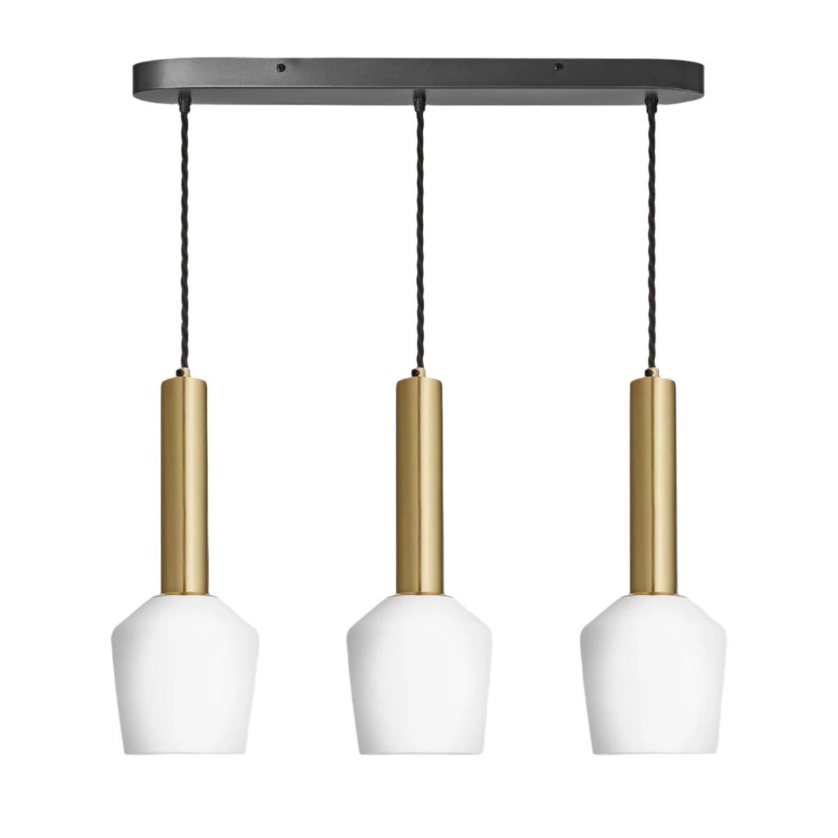 White Sleek Cylinder Opal Glass Schoolhouse 3 Wire Oval Cluster Lights in 5.5 inch with Brass Holders, Industville SL-CY-OGL-SH5-3WOCL-W-BH