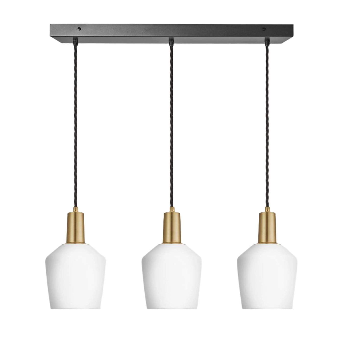 Sleek Opal Glass Schoolhouse 3 Wire Rectangle Cluster Lights in 5.5 inch with Brass Holder, Product code is SL-OGL-SH5-3WCL-W-BH
