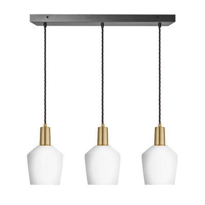 Sleek Opal Glass Schoolhouse 3 Wire Rectangle Cluster Lights in 5.5 inch with Brass Holder, Product code is SL-OGL-SH5-3WCL-W-BH