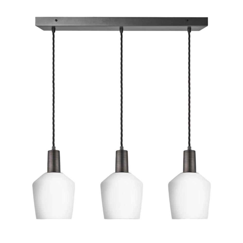 Sleek Opal Glass Schoolhouse 3 Wire Rectangle Cluster Lights in 5.5 inch with  Pewter Holder, Product code is SL-OGL-SH5-3WCL-W-PH