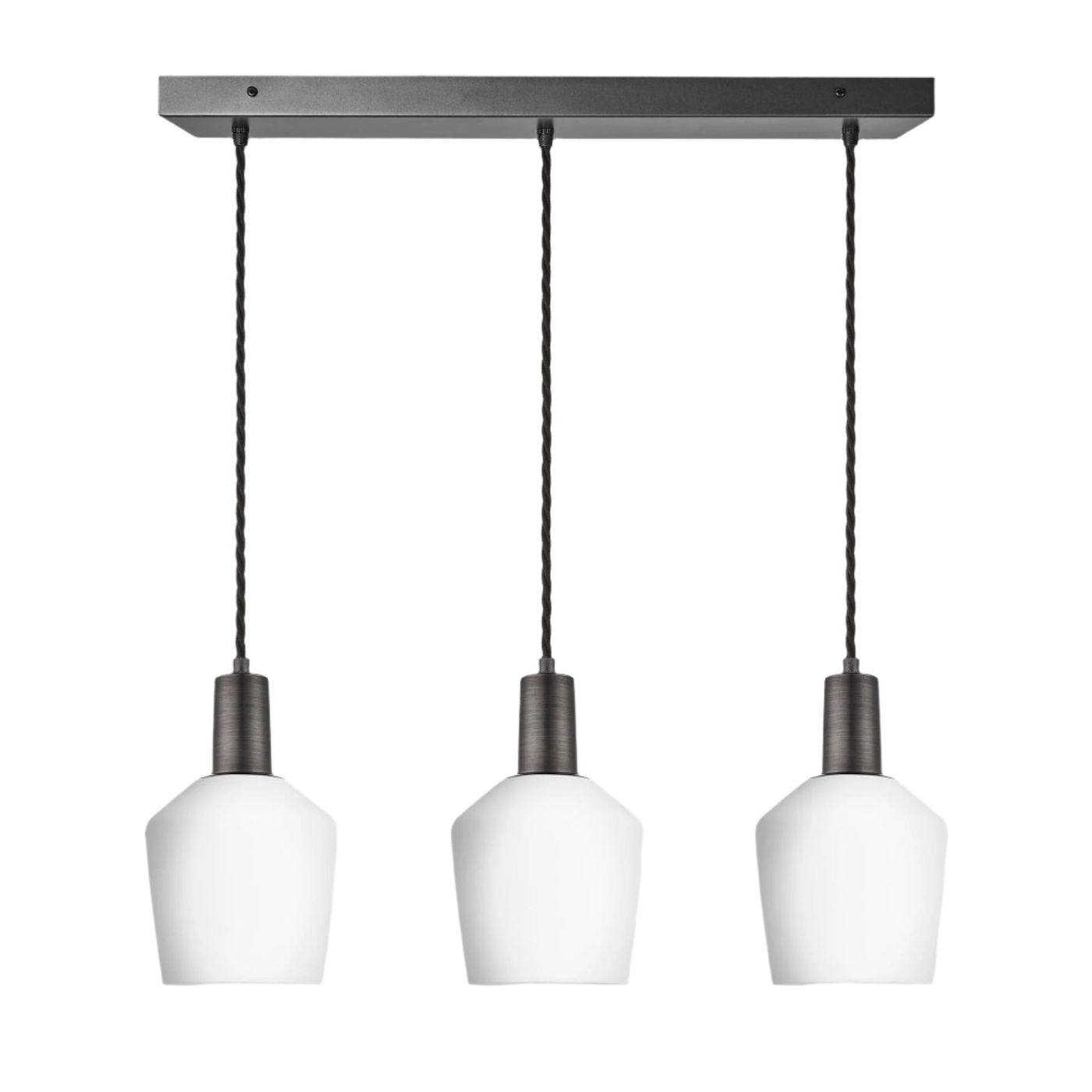 Sleek Opal Glass Schoolhouse 3 Wire Rectangle Cluster Lights in 5.5 inch with  Pewter Holder, Product code is SL-OGL-SH5-3WCL-W-PH