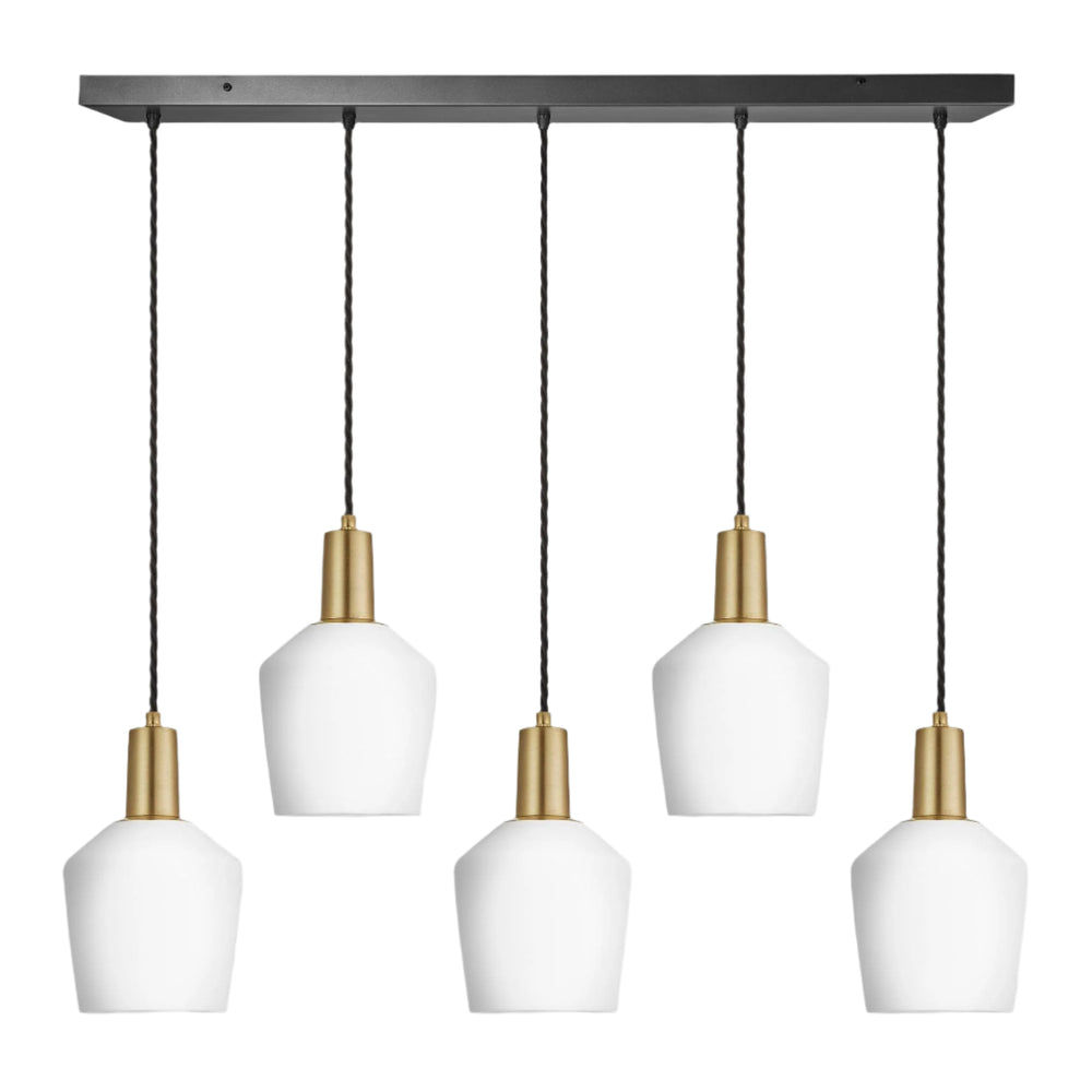 Sleek Opal Glass Schoolhouse 5 Wire Cluster Lights in 5.5 inch with Brass Holder, Product Code is  SL-OGL-SH5-5WCL-W-BH
