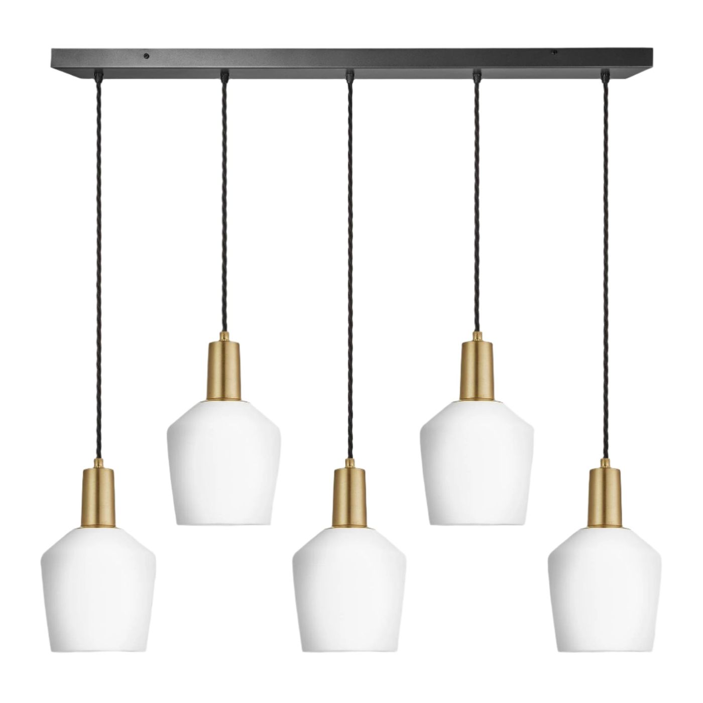 Sleek Opal Glass Schoolhouse 5 Wire Cluster Lights in 5.5 inch with Brass Holder, Product Code is  SL-OGL-SH5-5WCL-W-BH