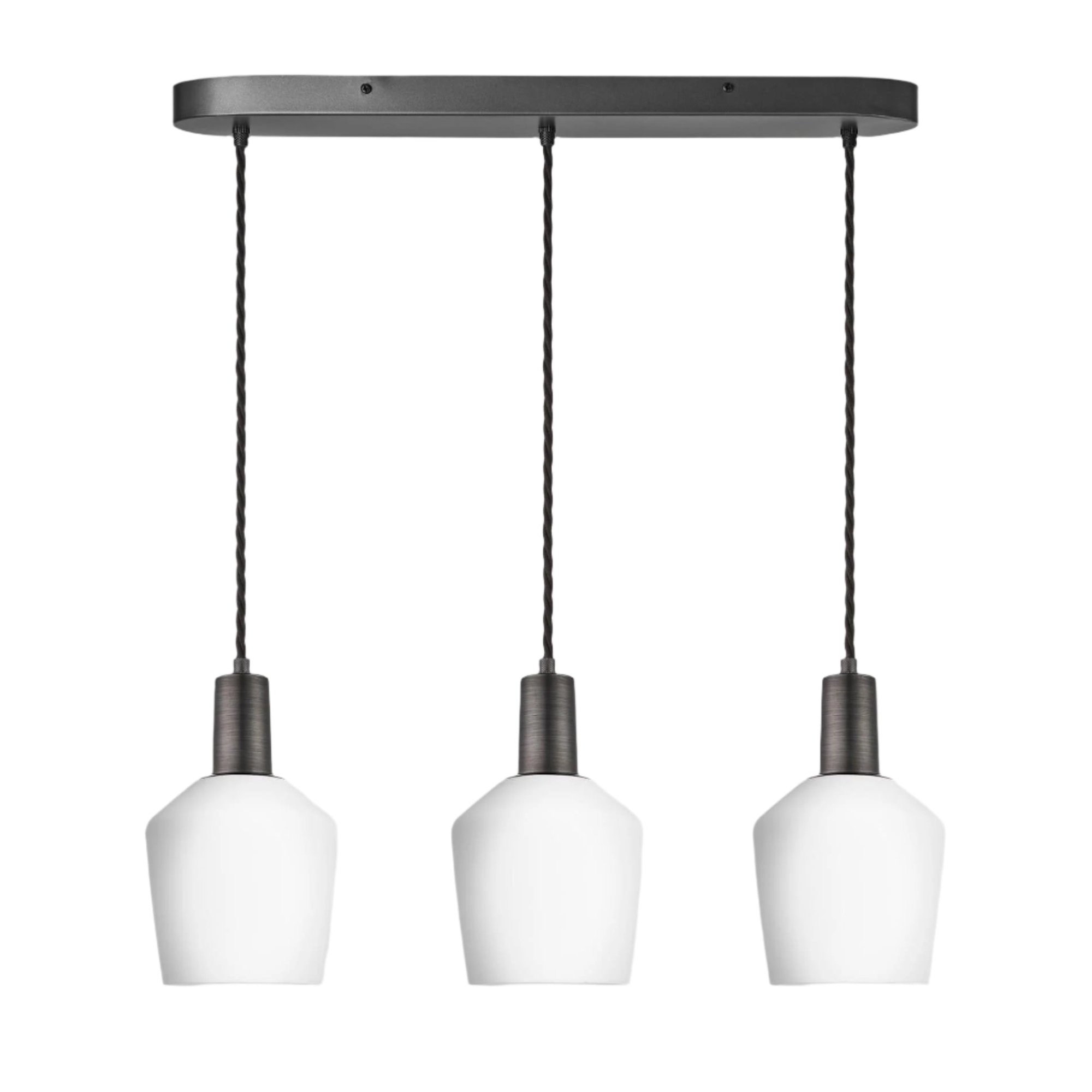 Sleek Opal Glass Schoolhouse 3 Wire Oval Cluster Lights in 5.5 inch with  Pewter Holder, Product code is SL-OGL-SH5-3WOCL-W-PH