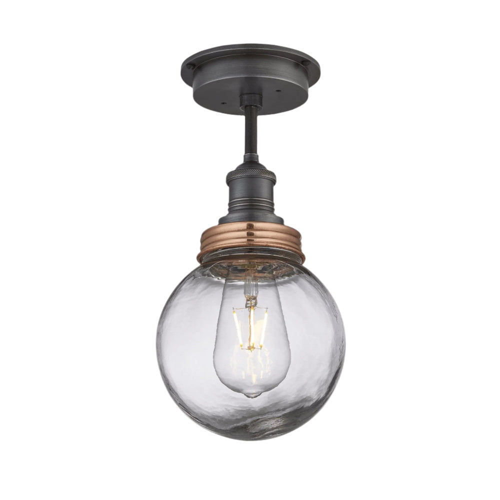 Pewter Holder with Copper Ring Brooklyn Outdoor & Bathroom Globe Semi Flush Mount BR-IP65-FM-PH-CR-GLG