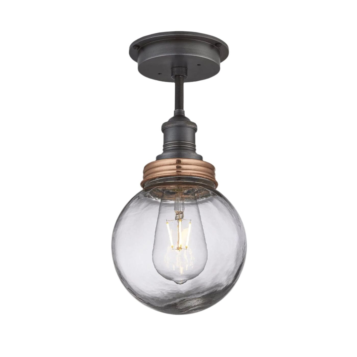 Pewter Holder with Copper Ring Brooklyn Outdoor & Bathroom Globe Semi Flush Mount BR-IP65-FM-PH-CR-GLG