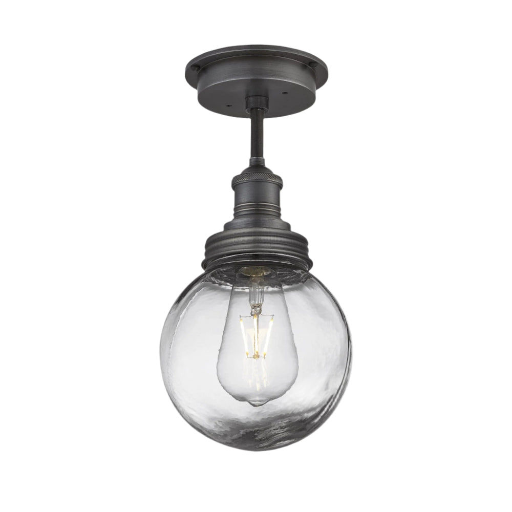 Pewter Holder with Pewter Ring Brooklyn Outdoor & Bathroom Globe Semi Flush Mount BR-IP65-FM-PH-PR-GLG