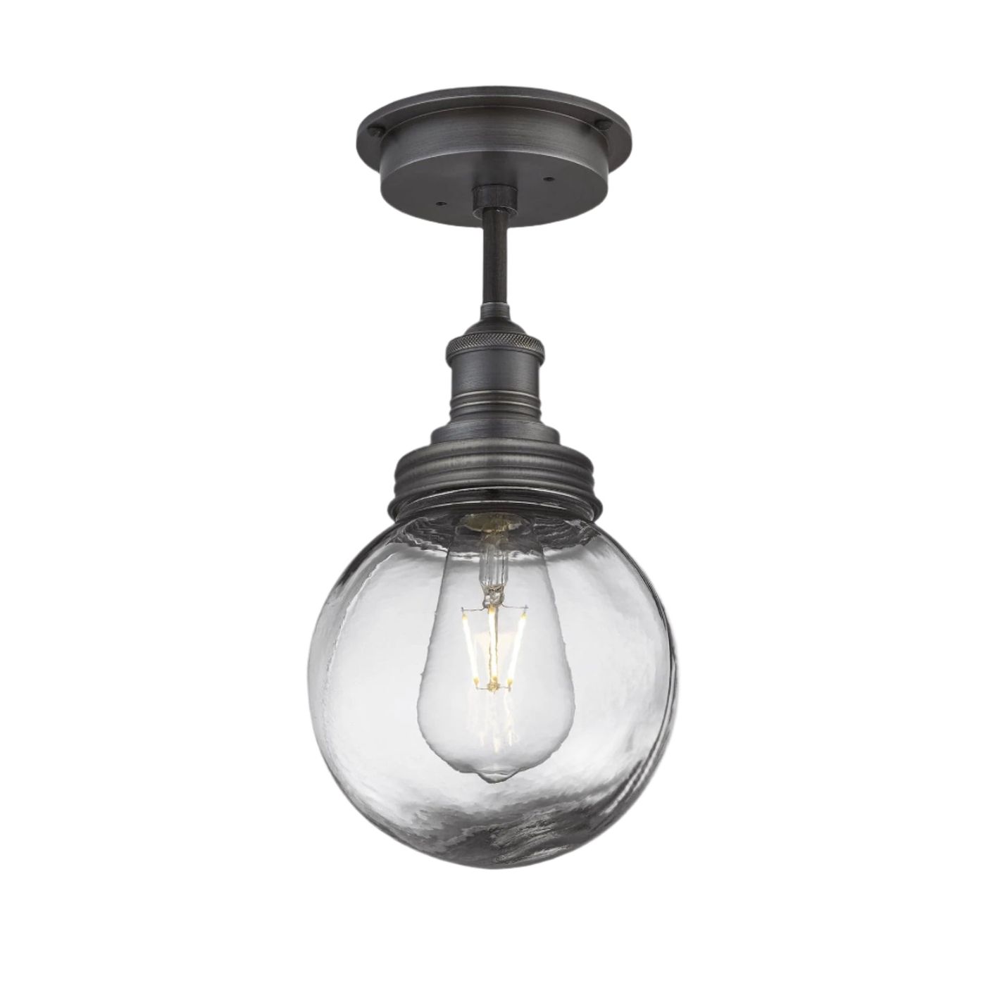 Pewter Holder with Pewter Ring Brooklyn Outdoor & Bathroom Globe Semi Flush Mount BR-IP65-FM-PH-PR-GLG
