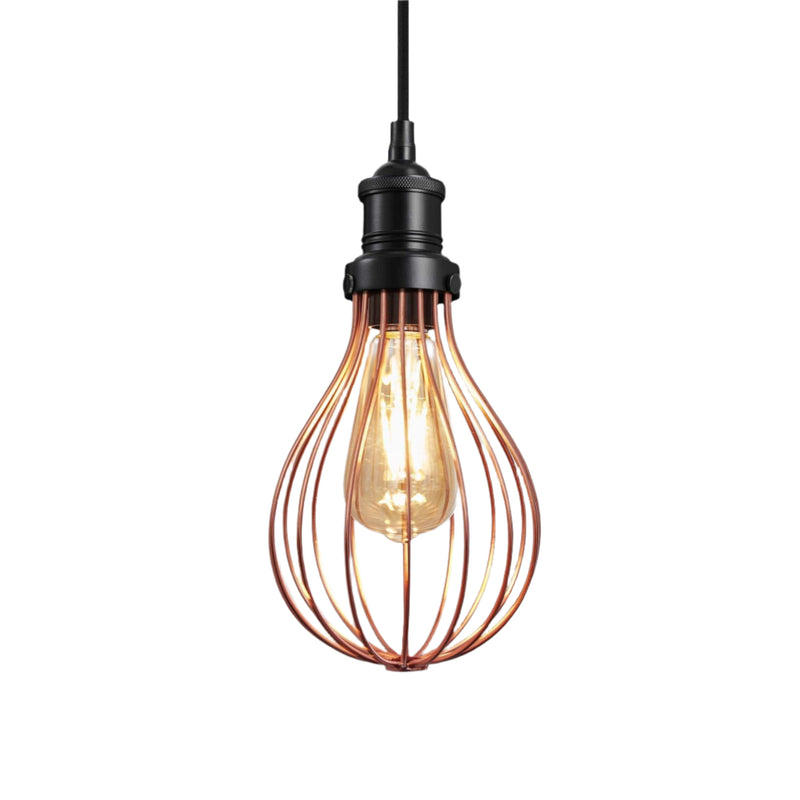 Copper Brooklyn Balloon Cage Pendant in 6 Inch with Black Holder, Product code is BR-BCP6-C-BKH