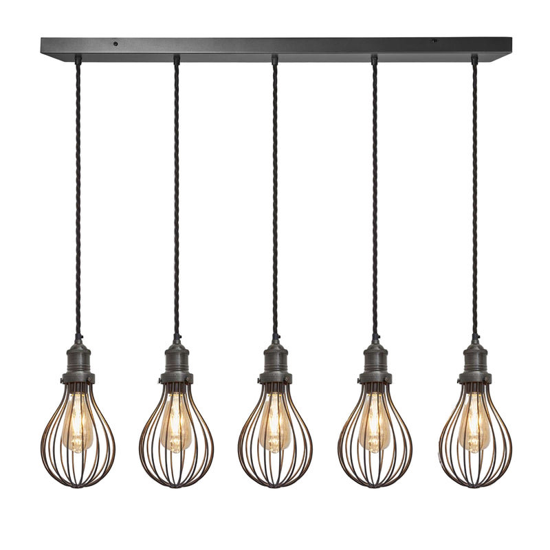 Brooklyn Balloon Cage 5 Wire Cluster Lights - 6 inch - Pewter - Large Decorative Lights - Industville Lighting UK