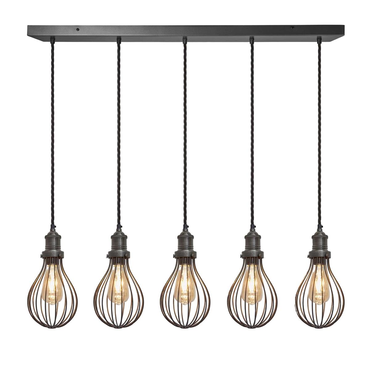 Brooklyn Balloon Cage 5 Wire Cluster Lights - 6 inch - Pewter Industville BR-BC6-5WCL-P-PH