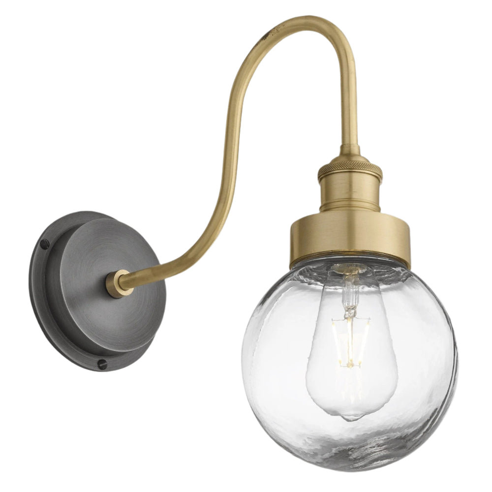 Brass Swan Neck Outdoor and Bathroom Wall Light with Globe Glass, Product Code is SN-IP65-WL-B-GLG