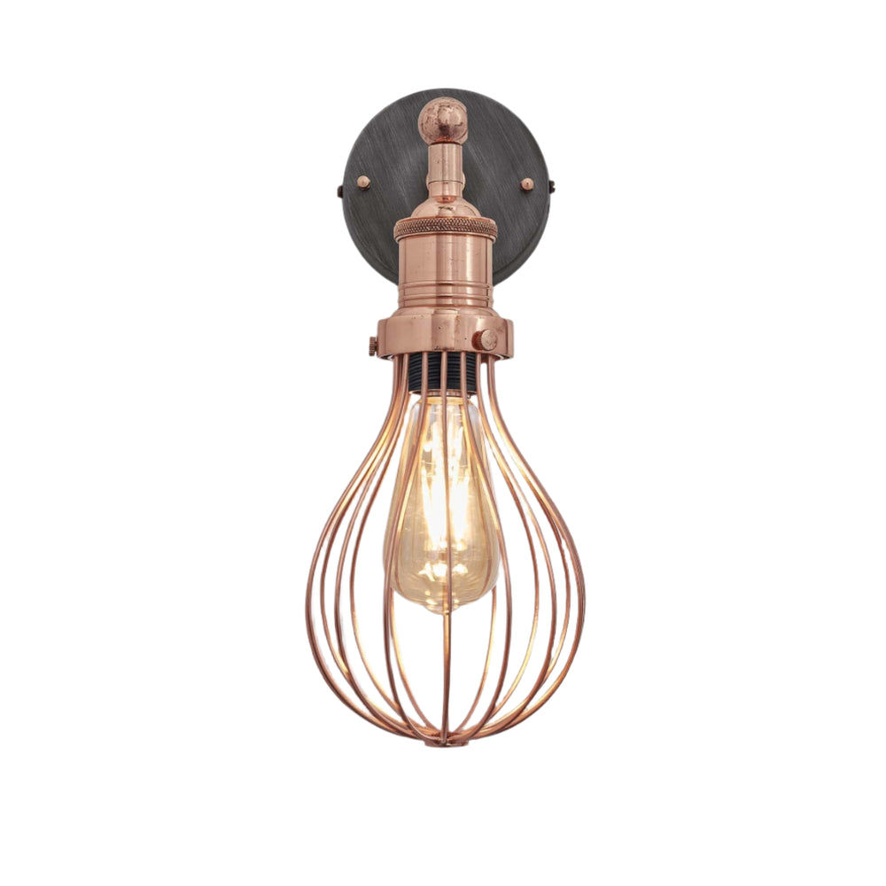 Copper Brooklyn Balloon Cage Wall Light in 6 Inch with Copper Holder, Product Code is BR-BCWL6-C-CH