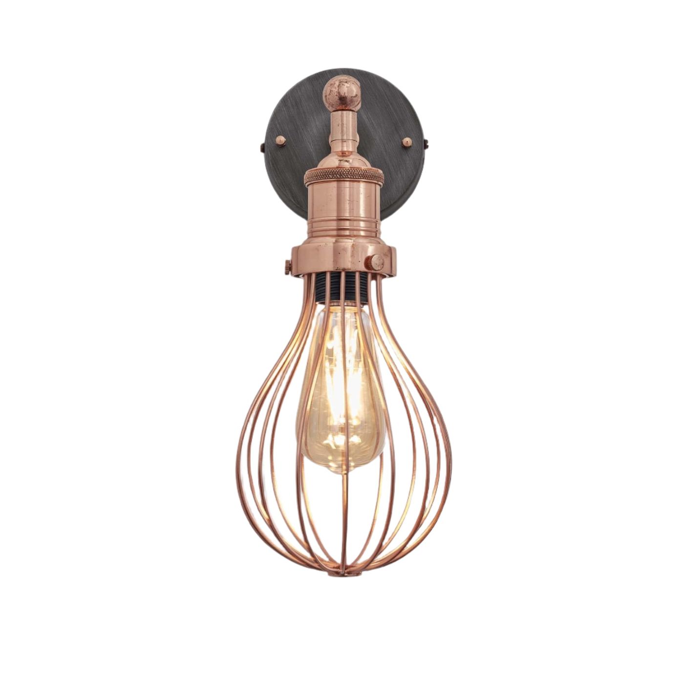 Copper Brooklyn Balloon Cage Wall Light in 6 Inch with Copper Holder, Product Code is BR-BCWL6-C-CH