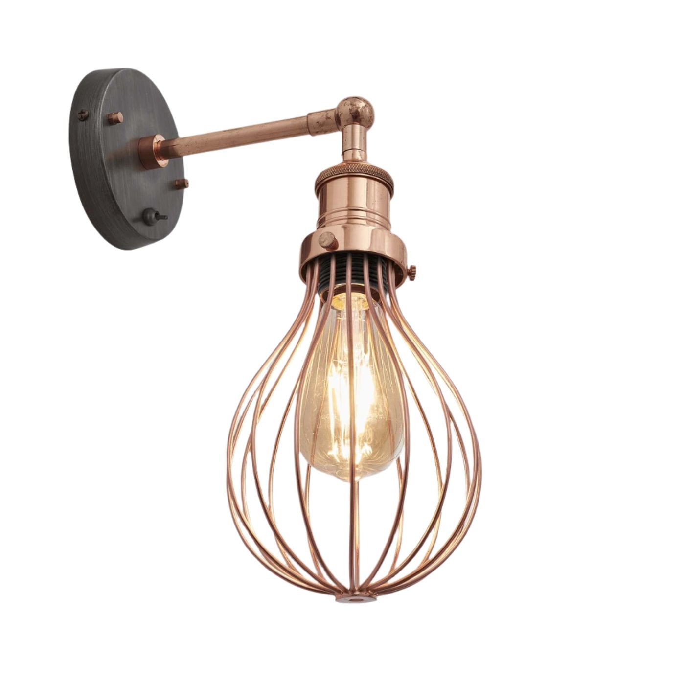 Copper Brooklyn Balloon Cage Wall Light in 6 Inch with Copper Holder, Product Code is BR-BCWL6-C-CH