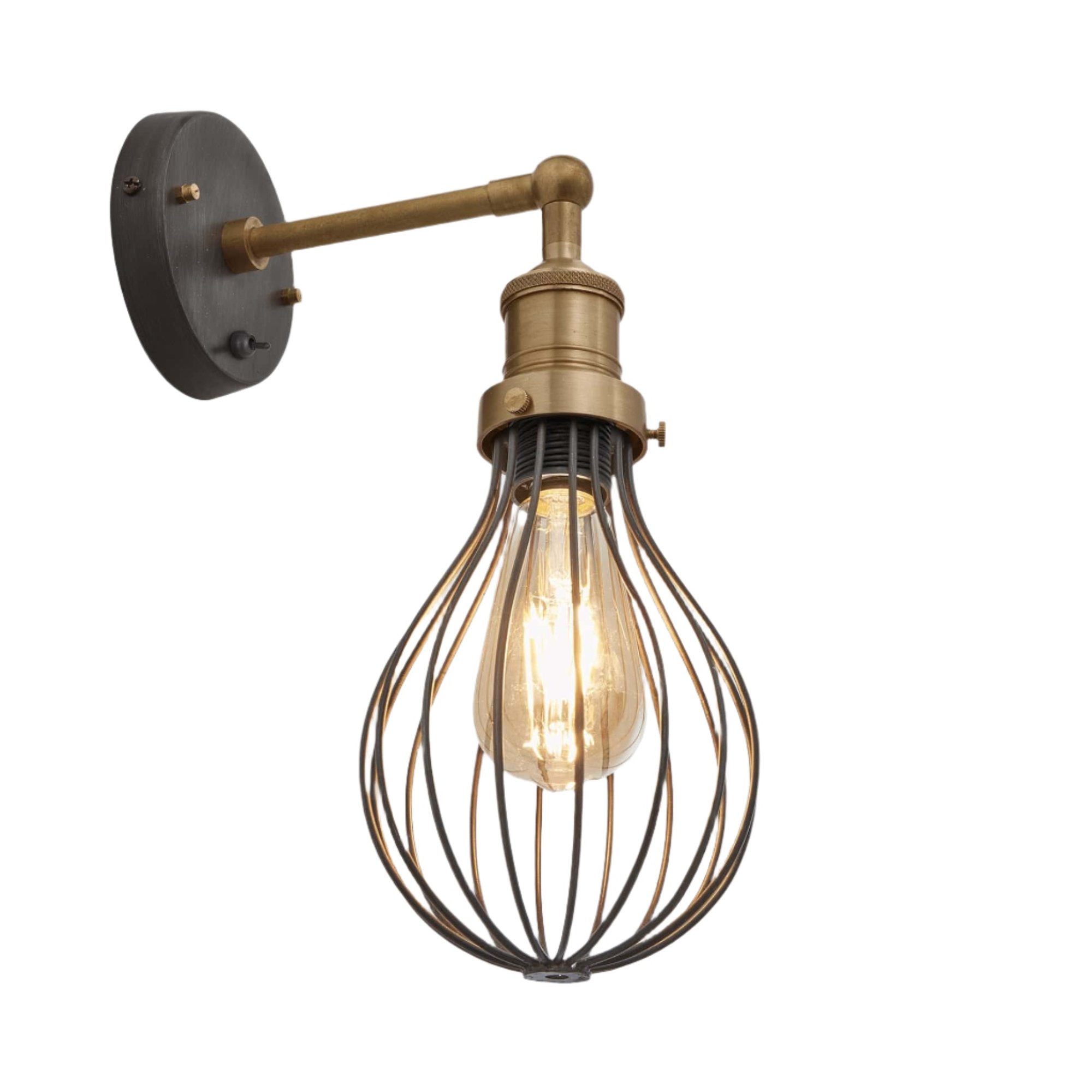 Pewter Brooklyn Balloon Cage Wall Light in 6 Inch with Brass Holder, Product Code is BR-BCWL6-P-BH