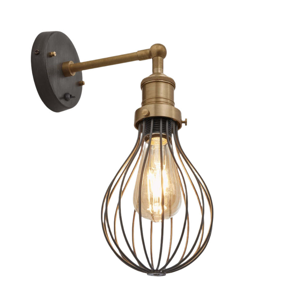 Pewter Brooklyn Balloon Cage Wall Light in 6 Inch with Brass Holder, Product Code is BR-BCWL6-P-BH