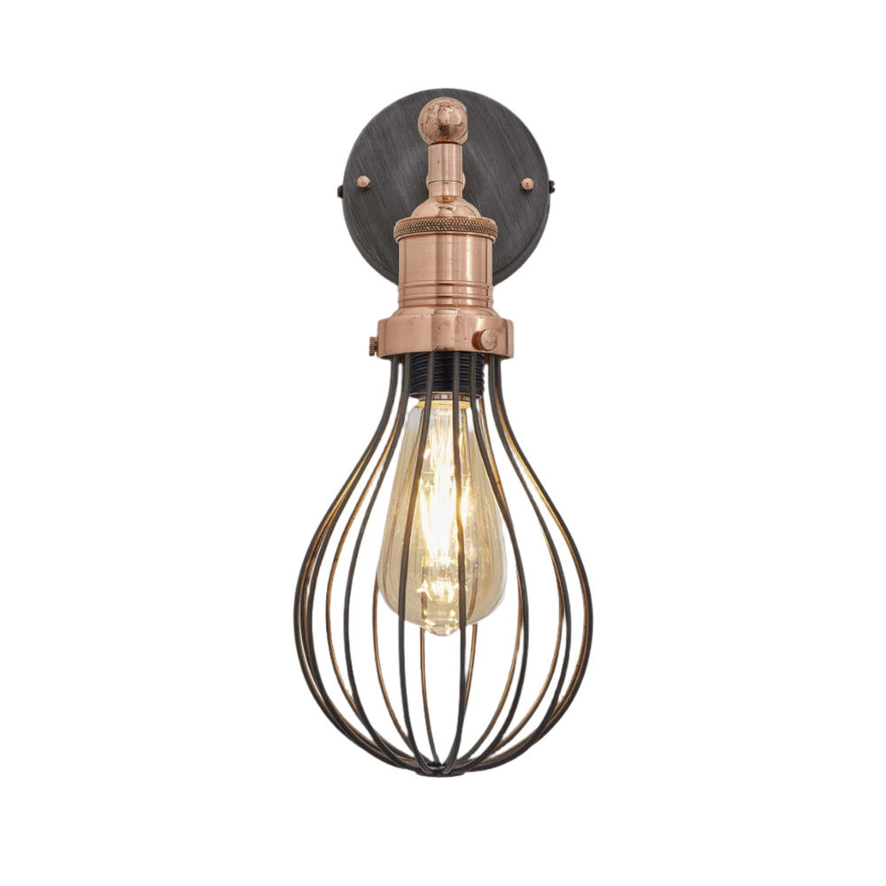 Pewter Brooklyn Balloon Cage Wall Light in 6 Inch with Copper Holder, Product Code is BR-BCWL6-P-CH