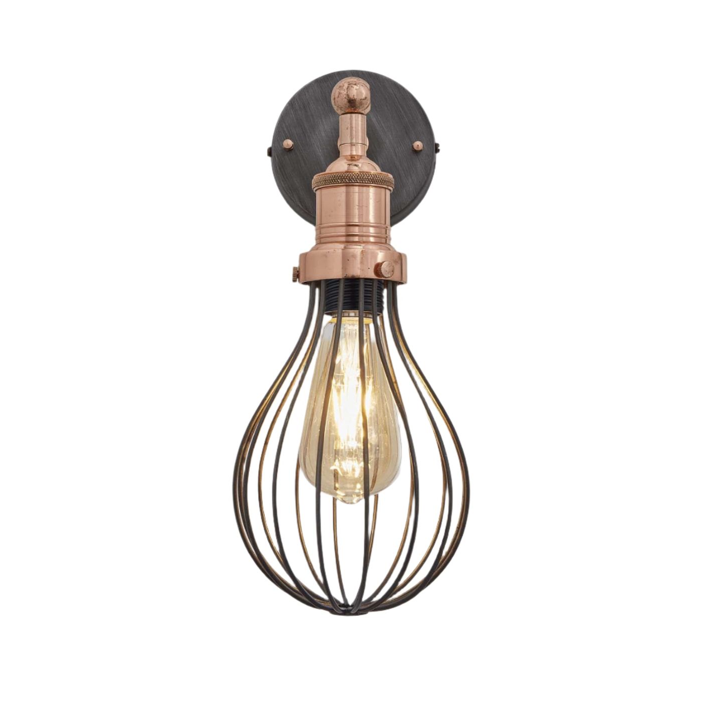 Pewter Brooklyn Balloon Cage Wall Light in 6 Inch with Copper Holder, Product Code is BR-BCWL6-P-CH