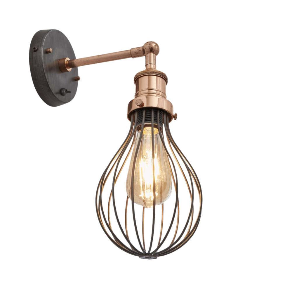 Pewter Brooklyn Balloon Cage Wall Light in 6 Inch with Copper Holder, Product Code is BR-BCWL6-P-CH