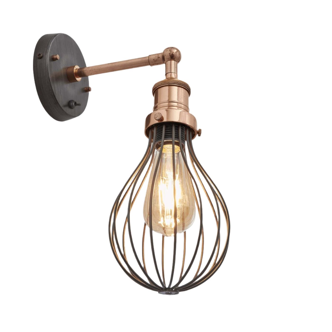 Pewter Brooklyn Balloon Cage Wall Light in 6 Inch with Copper Holder, Product Code is BR-BCWL6-P-CH