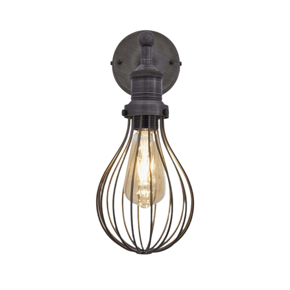 Pewter Brooklyn Balloon Cage Wall Light in 6 Inch with Pewter Holder, Product Code is BR-BCWL6-P-PH