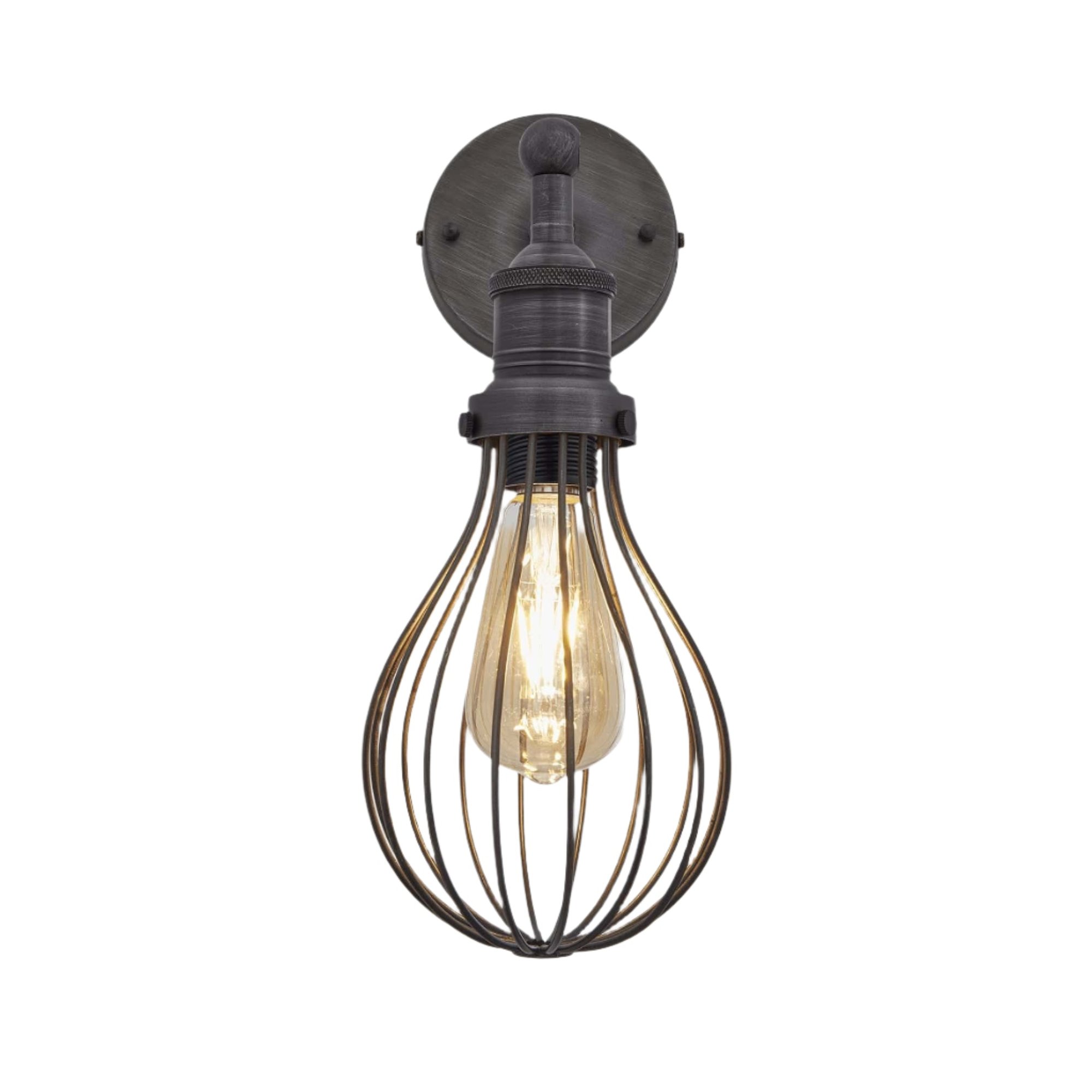 Pewter Brooklyn Balloon Cage Wall Light in 6 Inch with Pewter Holder, Product Code is BR-BCWL6-P-PH