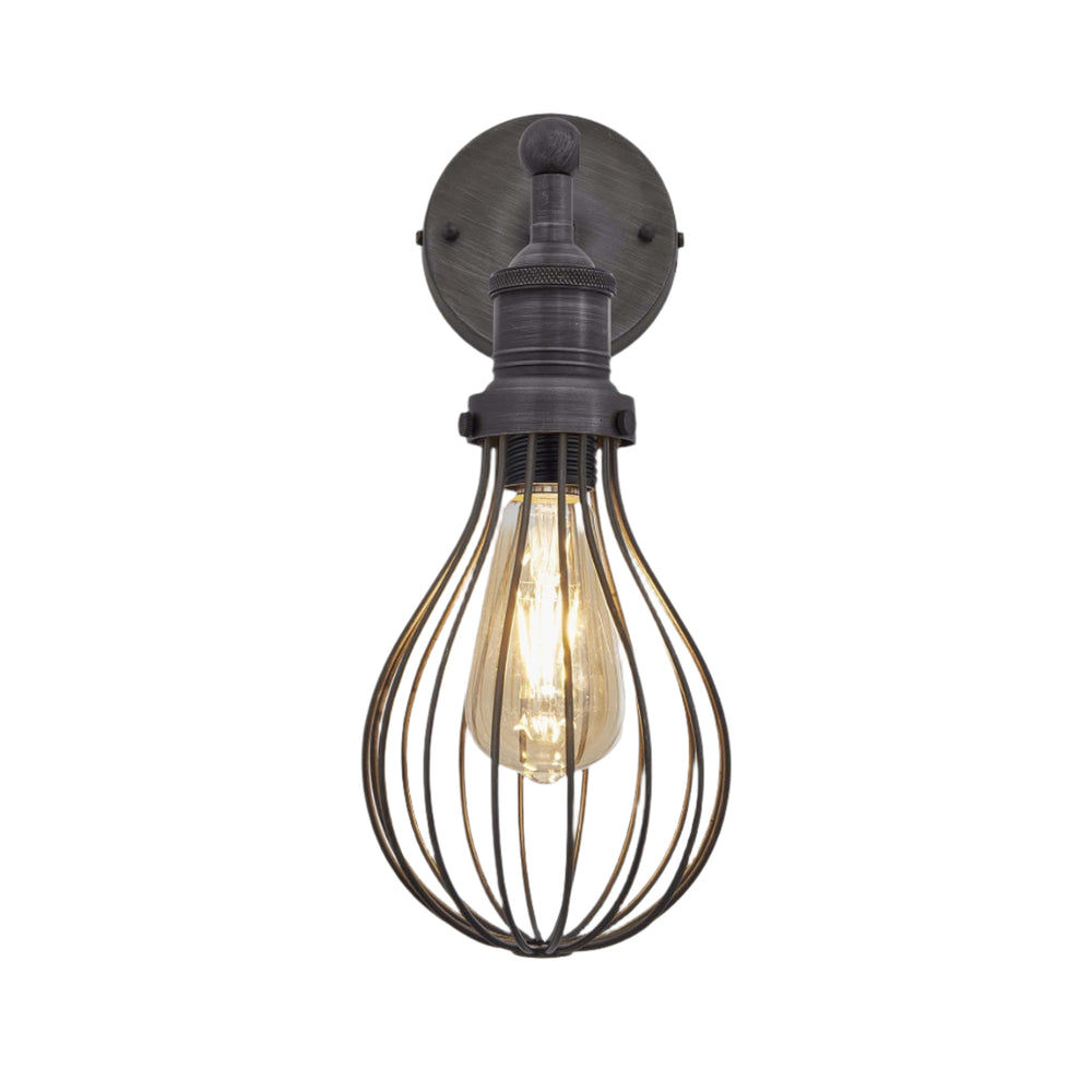 Pewter Brooklyn Balloon Cage Wall Light in 6 Inch with Pewter Holder, Product Code is BR-BCWL6-P-PH