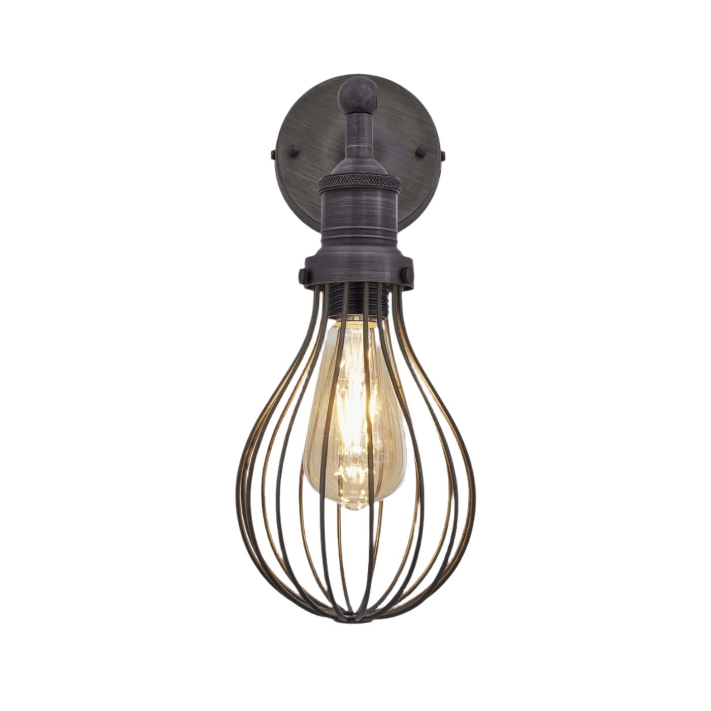Pewter Brooklyn Balloon Cage Wall Light in 6 Inch with Pewter Holder, Product Code is BR-BCWL6-P-PH