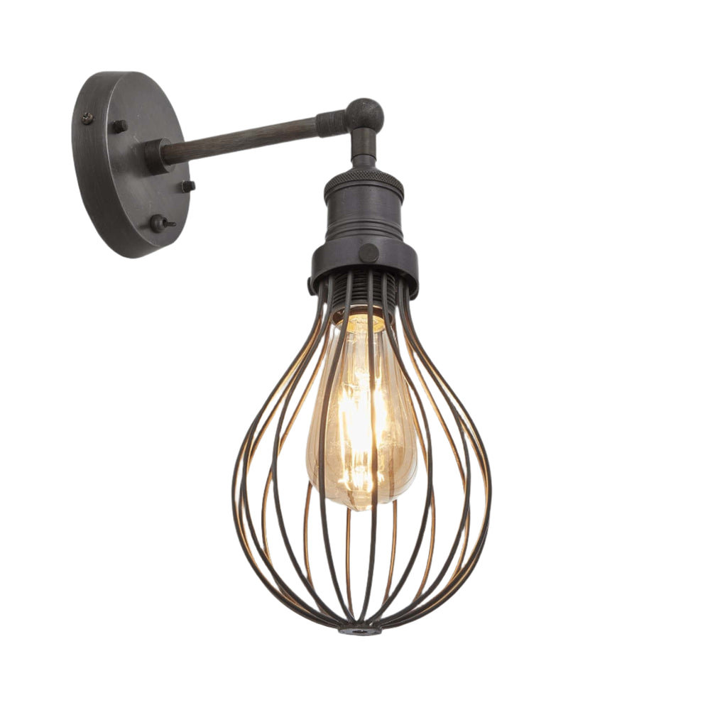 Pewter Brooklyn Balloon Cage Wall Light in 6 Inch with Pewter Holder, Product Code is BR-BCWL6-P-PH
