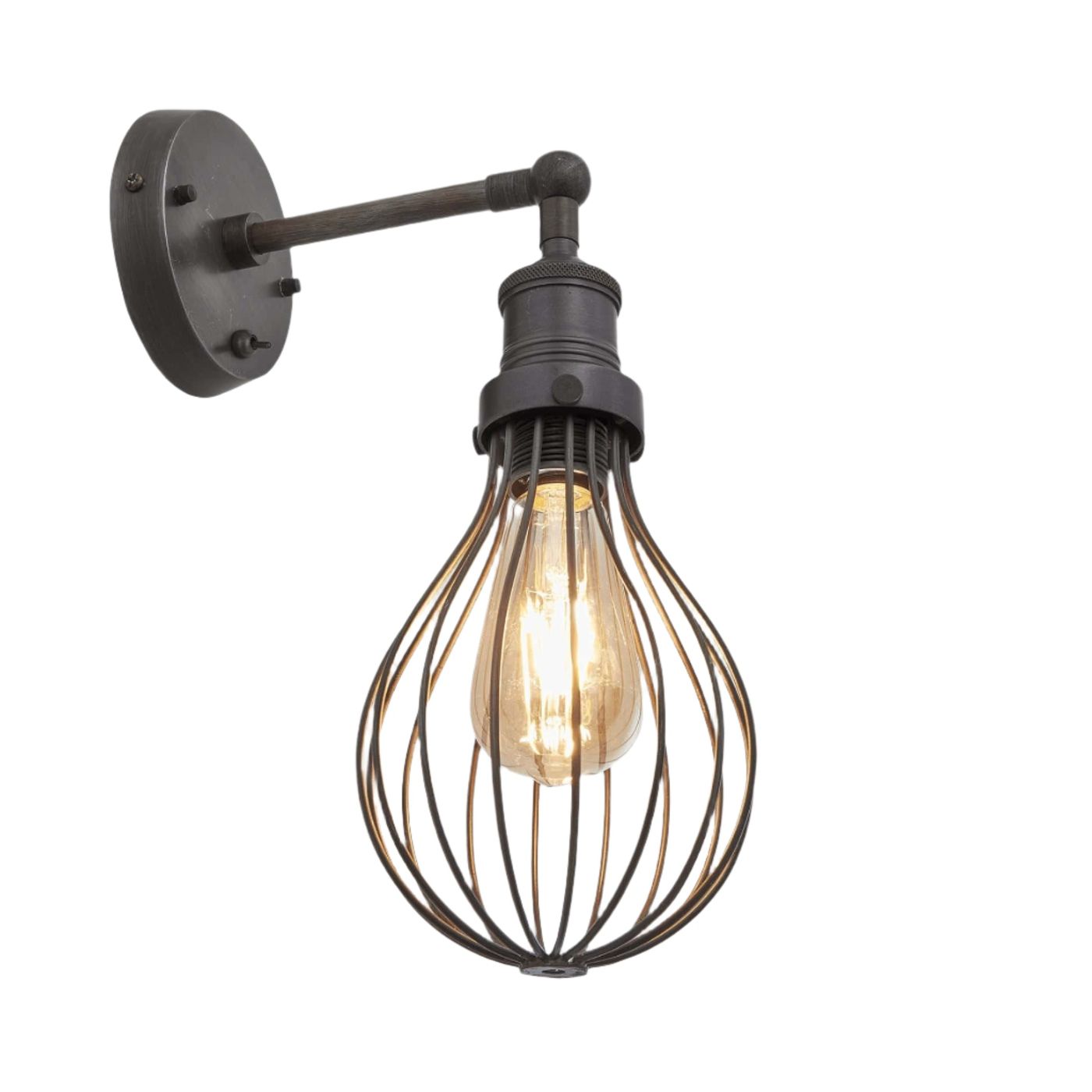 Pewter Brooklyn Balloon Cage Wall Light in 6 Inch with Pewter Holder, Product Code is BR-BCWL6-P-PH