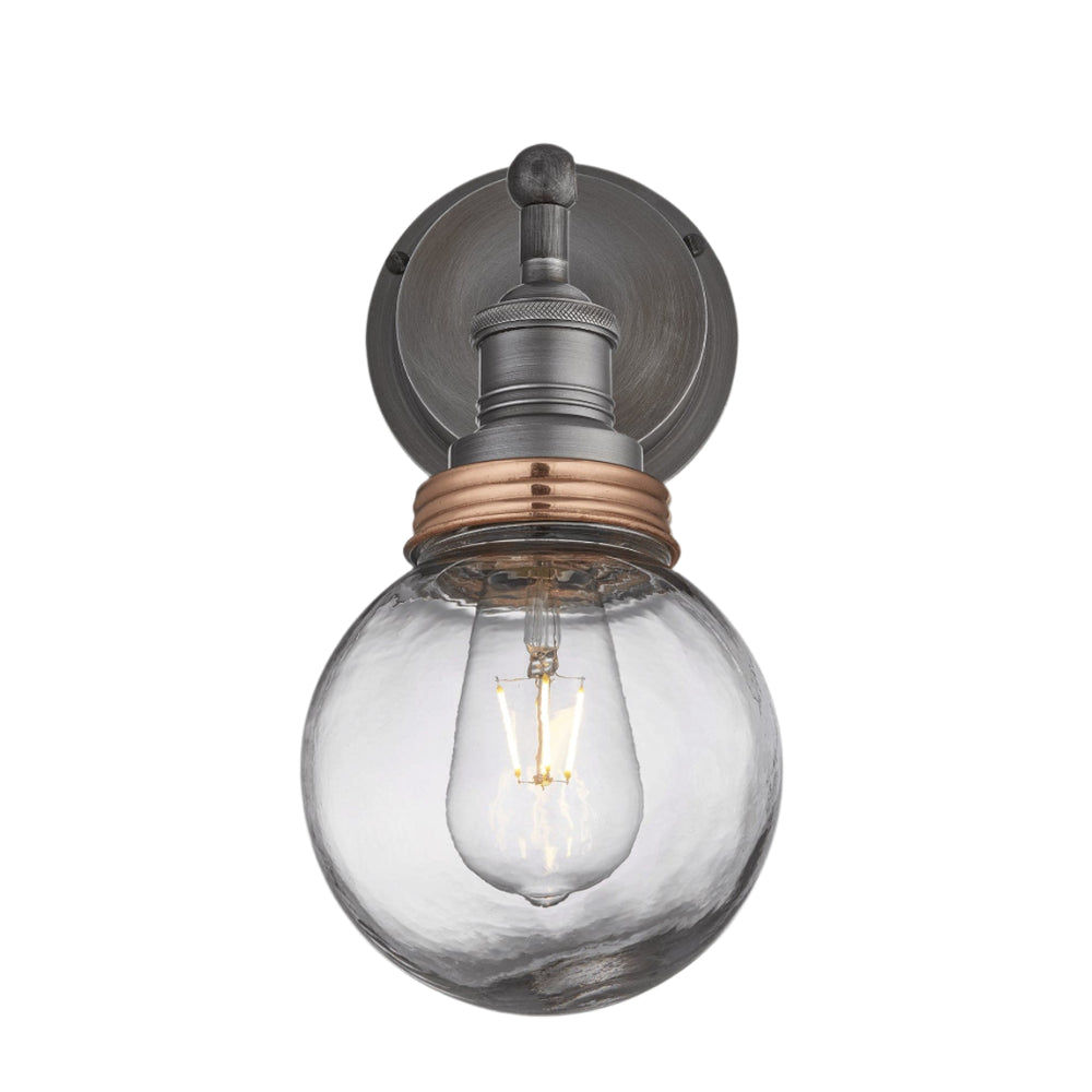 Pewter Holder Copper Ring Brooklyn Outdoor & Bathroom Globe Wall Light BR-IP65-WL-PH-CR-GLG