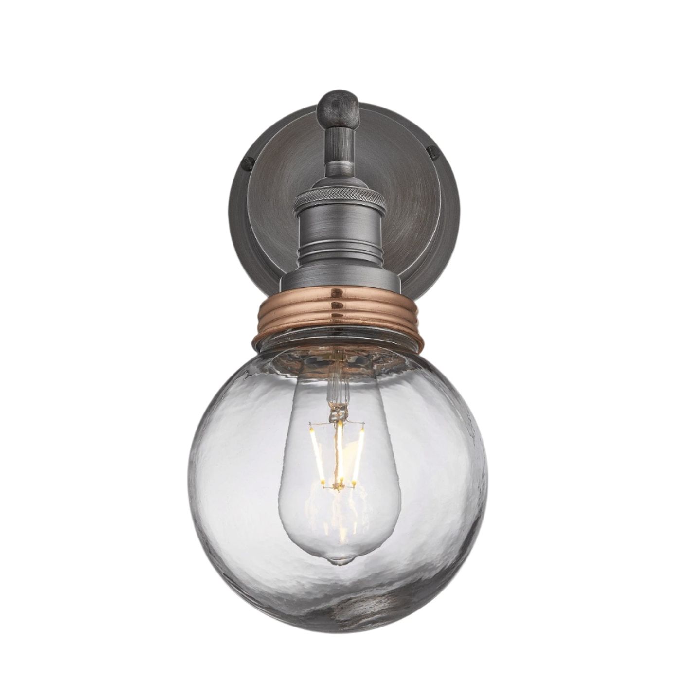 Pewter Holder Copper Ring Brooklyn Outdoor & Bathroom Globe Wall Light BR-IP65-WL-PH-CR-GLG