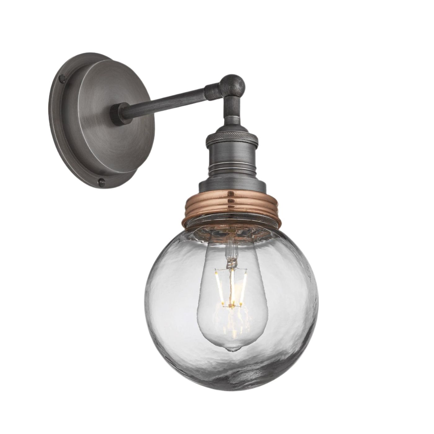 Pewter Holder Copper Ring Brooklyn Outdoor & Bathroom Globe Wall Light BR-IP65-WL-PH-CR-GLG