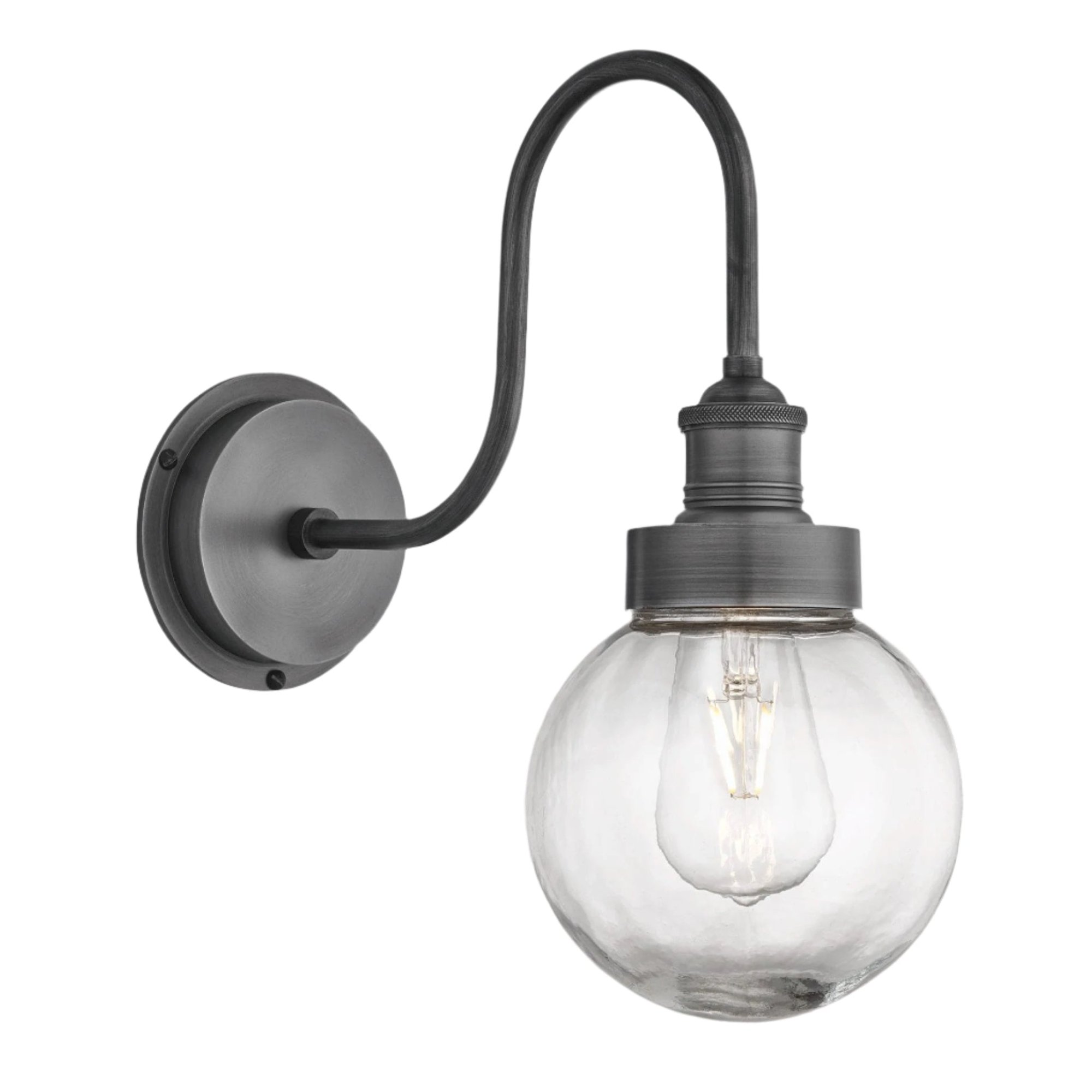 Pewter Swan Neck Outdoor and Bathroom Wall Light with Globe Glass, Product Code is SN-IP65-WL-P-GLG