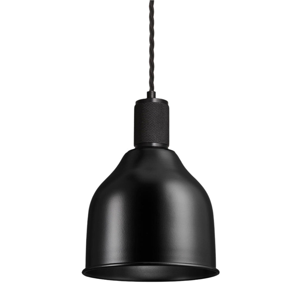 Black with Black Holder Knurled Cone Pendant Light - 7 Inch - Industville KN-CP7-BK-BKH